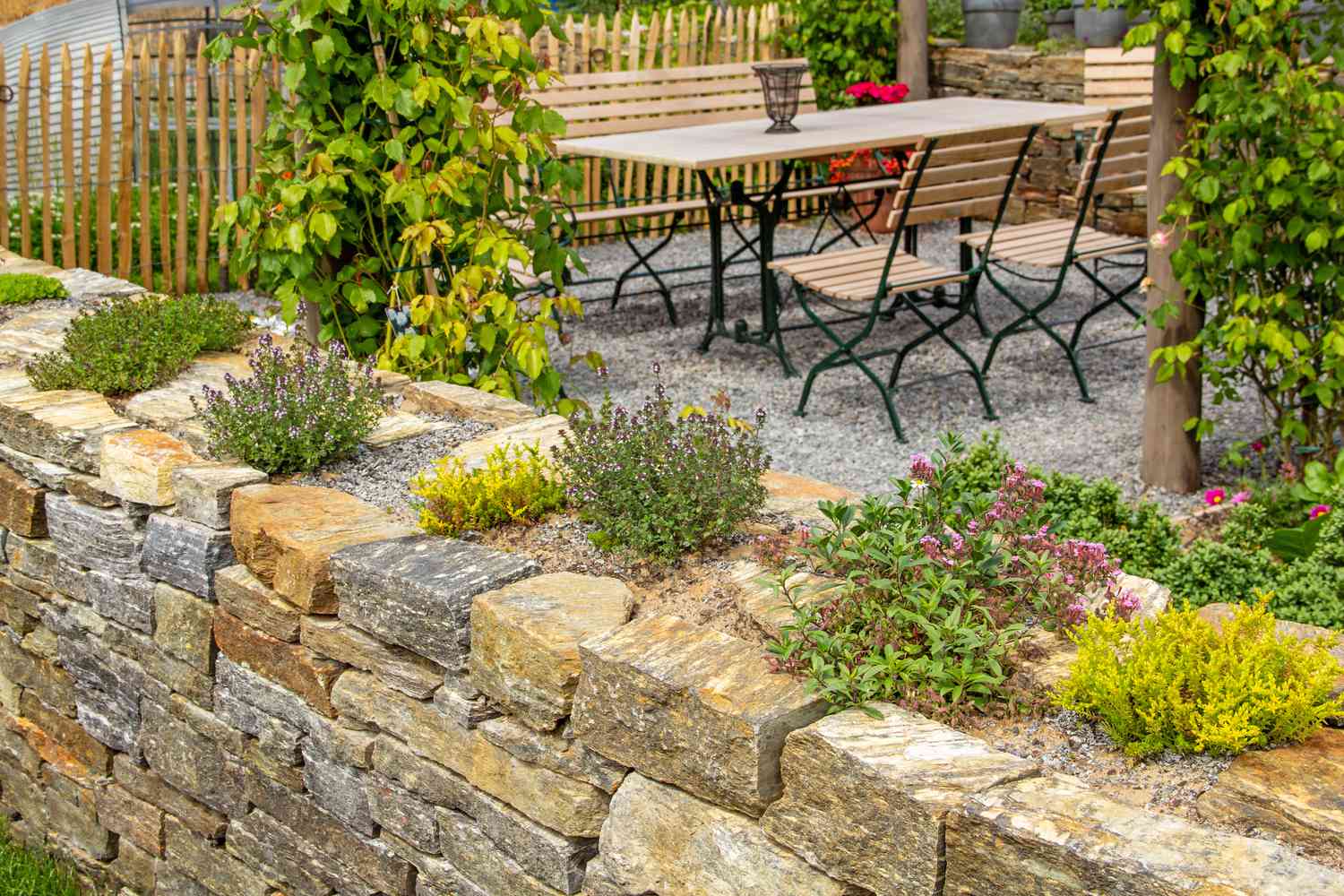 mur de pierres avec des herbes