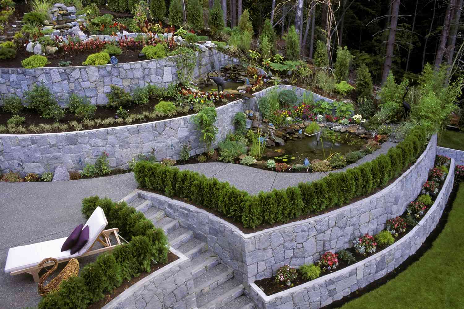 Jardin à plusieurs niveaux avec des plates-bandes surélevées