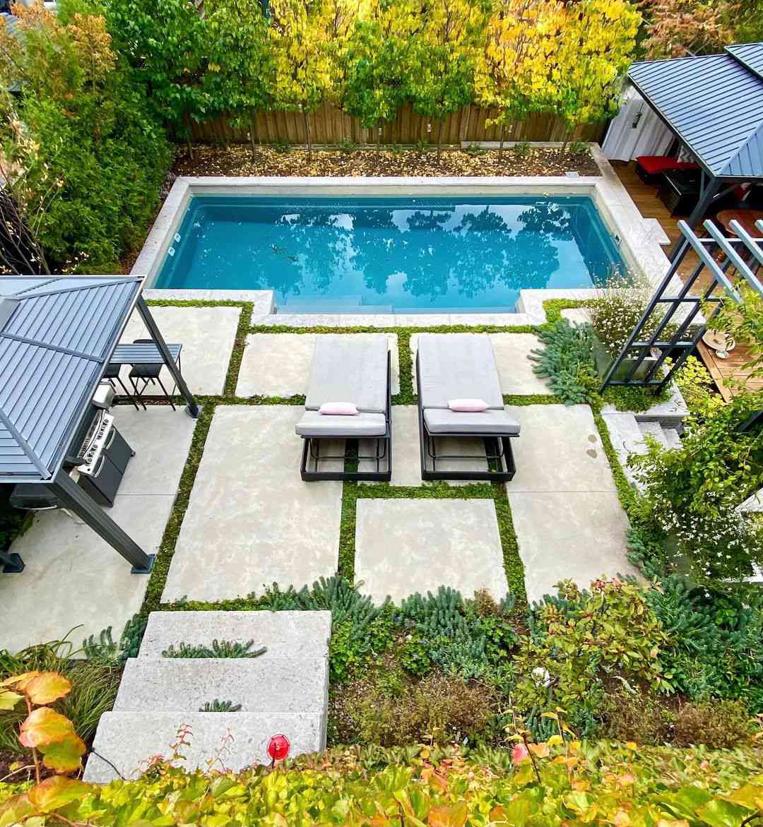 Vue aérienne d'une piscine de jardin